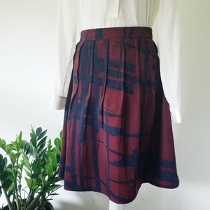 United Colors of Benetton Maroon Navy Pleated Skirt